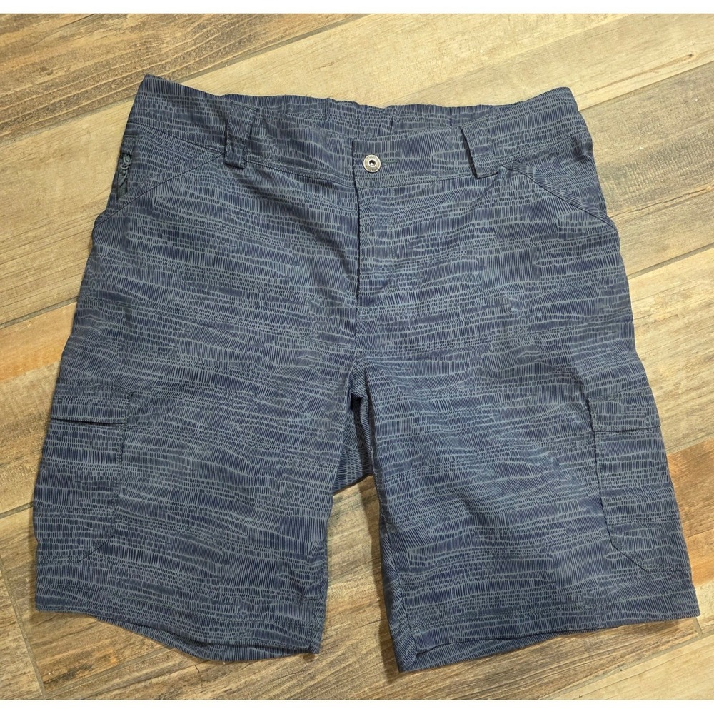 Duluth Trading Co Womens Blue Textured Stripe Cargo Shorts Utility Hiking Sz 12